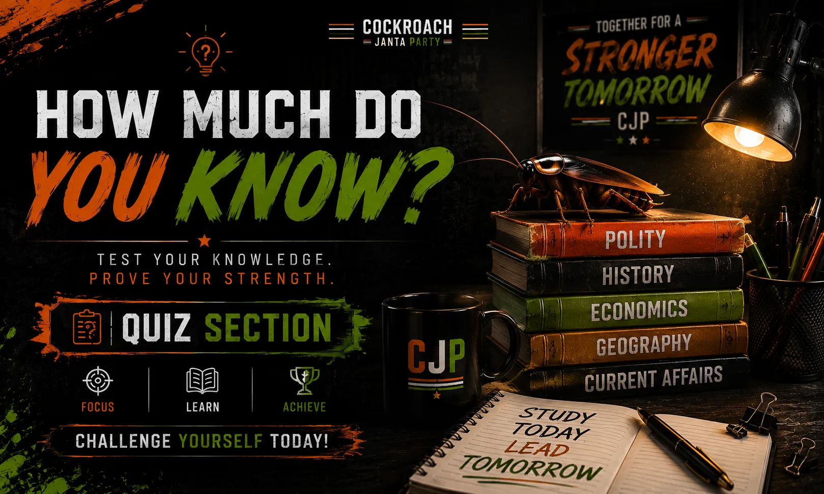 CJP Free Online Quiz India covering General Knowledge, History, Science, Sports, Technology and Entertainment