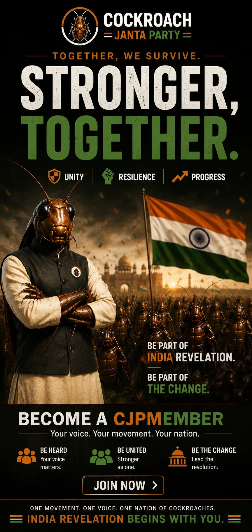 Cockroach Janta Party — Official Campaign Poster